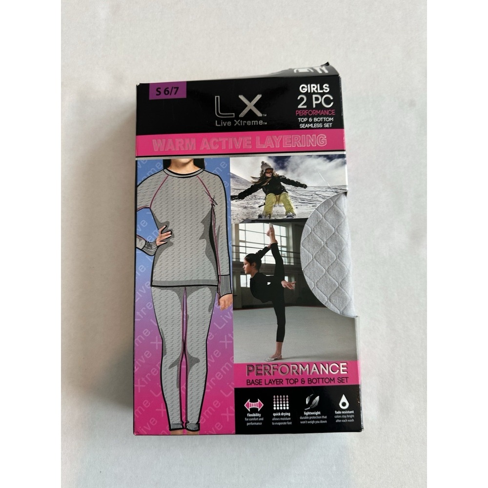 Live Extreme Active Layering Long Sleeve Shirt & Pants Thermal Gray Girls Small